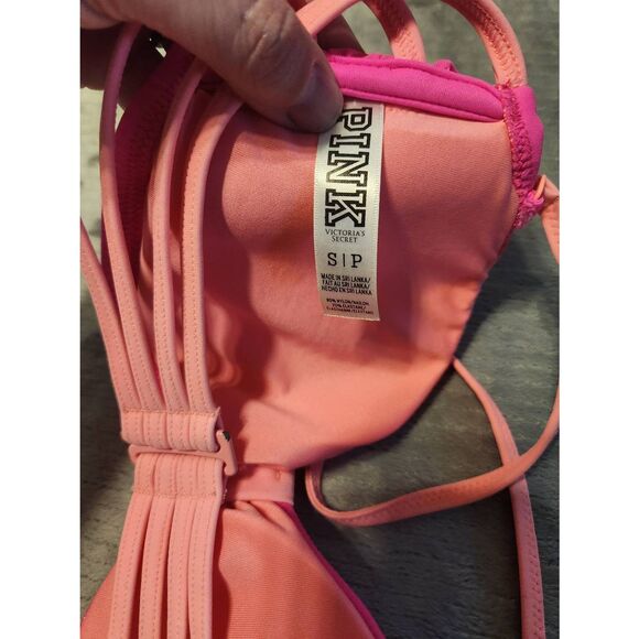 Victoria's Secret Pink Swim Strappy Bandeau Strapless Halter Bikini Top S Pink - Picture 3 of 3